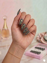 Grey Cat-Eye Press-On Nails (24 Pcs) with Glue Stickers