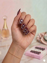 Burgundy Cat-Eye Press-On Nails (24 Pcs) with Glue Stickers