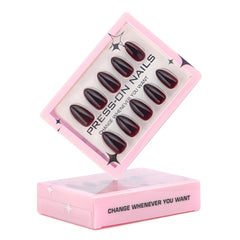 Artificial Nails | Glossy Dark Burgundy Almond Press-On Nails (12 Pcs)