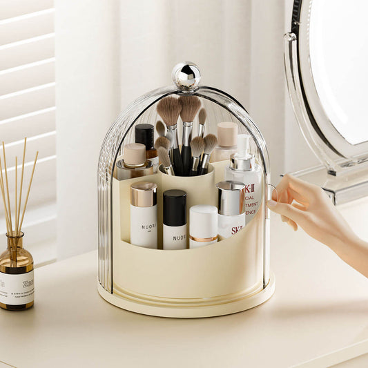 360° Rotating Makeup & Skincare Organizer with Dustproof Cover