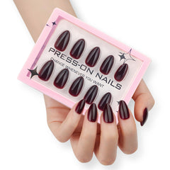 Artificial Nails | Glossy Dark Burgundy Almond Press-On Nails (12 Pcs)