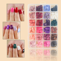 576 Pcs False Nails Tips Short Coffin & Almond French (With Free Nail Glue & Jelly Stickers)