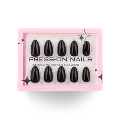 Artificial Nails | Glossy Black Almond Press-On Nails (12 Pcs)