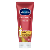 Vaseline Gluta-Hya lotion tube on a white background
Vaseline Gluta Hya Pro-Age Restore Serum Burst Lotion is a lightweight body lotion designed to provide deep hydration while helping skin feel smooth, soft, and healthy-looking. Its innovative serum-burst formula transforms into a fresh, fast-absorbing lotion on contact with the skin, delivering moisture without any greasy residue.
Formulated with GlutaGlow™ and Hyaluron, this lotion helps improve skin texture and maintain long-lasting hydration. With reg