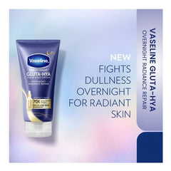 Vaseline Gluta-Hya skincare product with promotional text on a gradient background
Vaseline Gluta Hya Overnight Radiance Repair Night Lotion – Original Imported (200ml)
or
Vaseline Gluta Hya Night Repair Serum Burst Lotion 200ml – Original & Imported