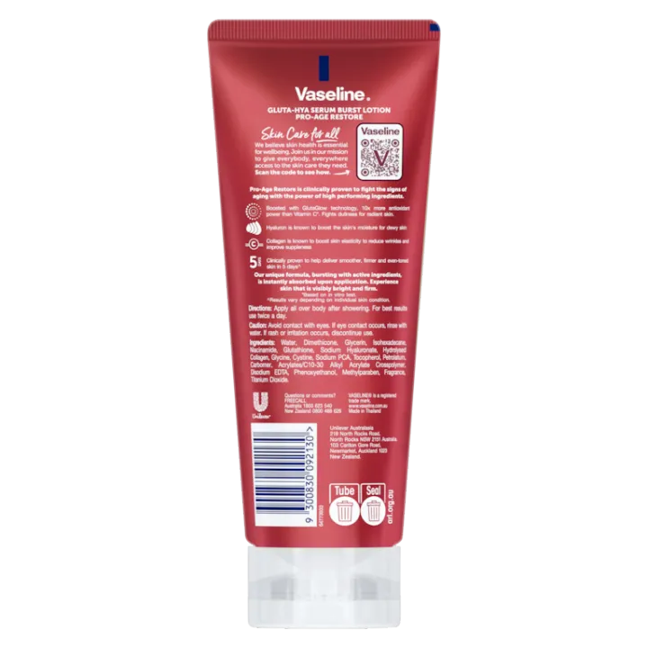 Vaseline tube with red label on a white background
Vaseline Gluta Hya
Vaseline Gluta Hya Lotion
Vaseline Pro Age Restore
Vaseline Body Lotion Original
Vaseline Gluta Hya 300ml
Vaseline Thailand Lotion
Vaseline Whitening Lotion Pakistan