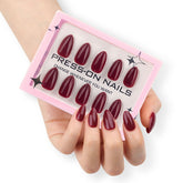 Artificial Nails | Glossy Wine Red Almond Press-On Nails (12 Pcs) - Aarvana