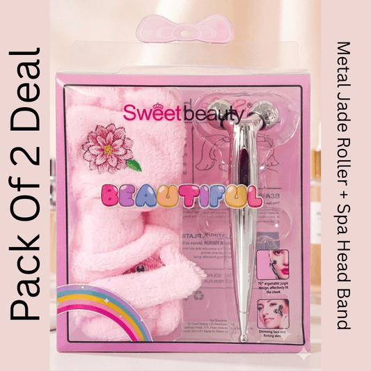 2 in 1 Metal Jade Roller & Spa Headband Set