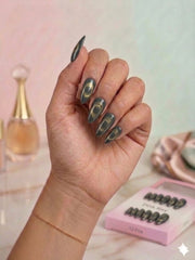 Grey Cat-Eye Press-On Nails (24 Pcs) with Glue Stickers