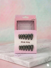 Grey Cat-Eye Press-On Nails (24 Pcs) with Glue Stickers