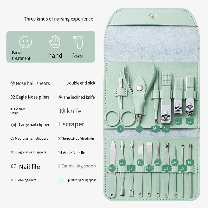 16 Piece Manicure Pedicure Kit (Professional Nail Care Set) - Aarvana