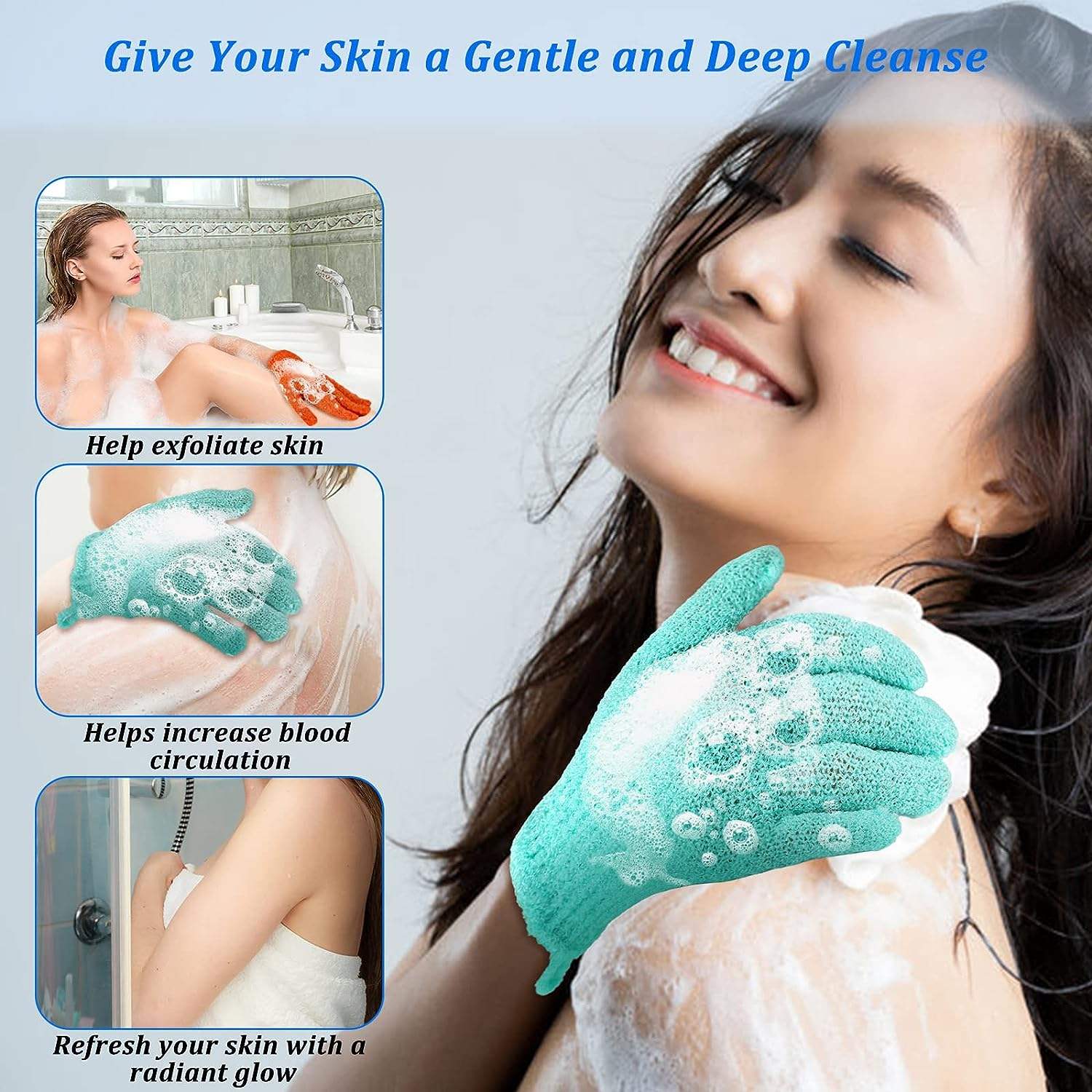2 Pcs Exfoliating Bath Gloves – Deep Skin Cleansing & Dead Skin Remover Scrubber Mitts - Aarvana