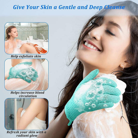 2 Pcs Exfoliating Bath Gloves – Deep Skin Cleansing & Dead Skin Remover Scrubber Mitts - Aarvana