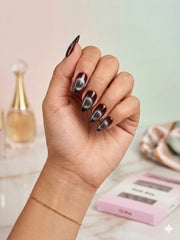 Wine Red Cat-Eye Press-On Nails (24 Pcs) with Glue Stickers