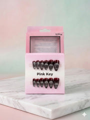 Wine Red Cat-Eye Press-On Nails (24 Pcs) with Glue Stickers