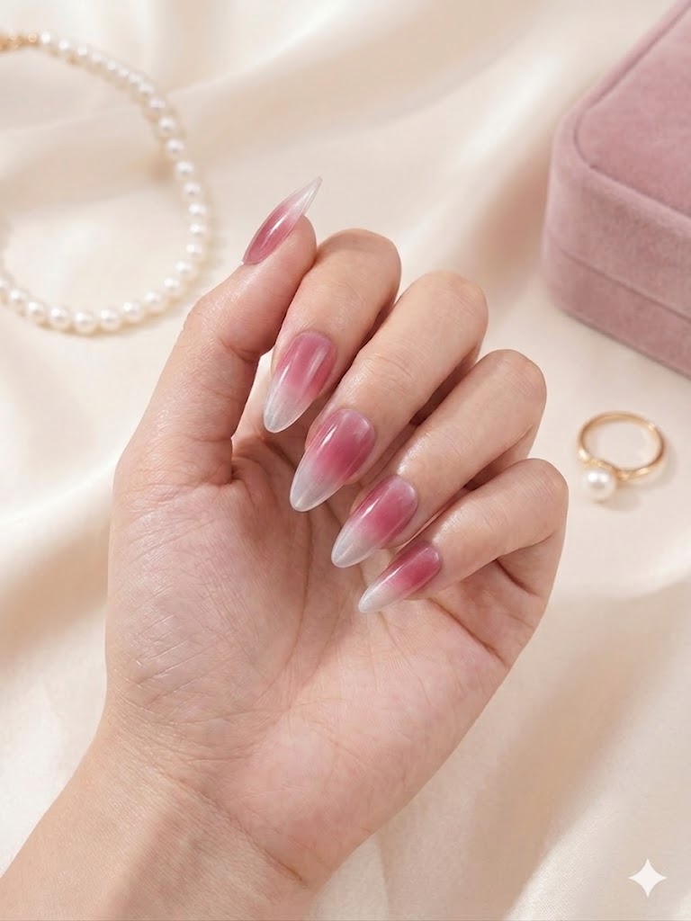 Cat Eye Press-On Nails – Double Shade Fake Nails 12 pcs With 24 Nails Sticker