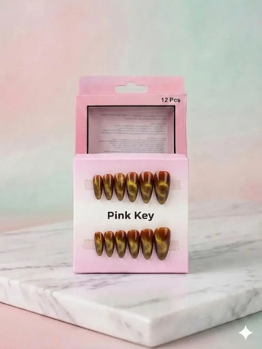 Caramel Gold Cat-Eye Press-On Nails (24Pcs) with Glue Stickers