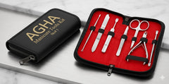 Manicure kit, nail grooming set, professional manicure tools, pedicure kit, stainless steel nail tools.

 Cuticle nippers, nail file, tweezers, manicure scissors, cuticle pusher.

Professional nail care, home manicure, travel grooming kit, portable nail set, precision grooming.

Durable stainless steel, premium grooming tools, travel-friendly case, salon-quality, matte black finish.