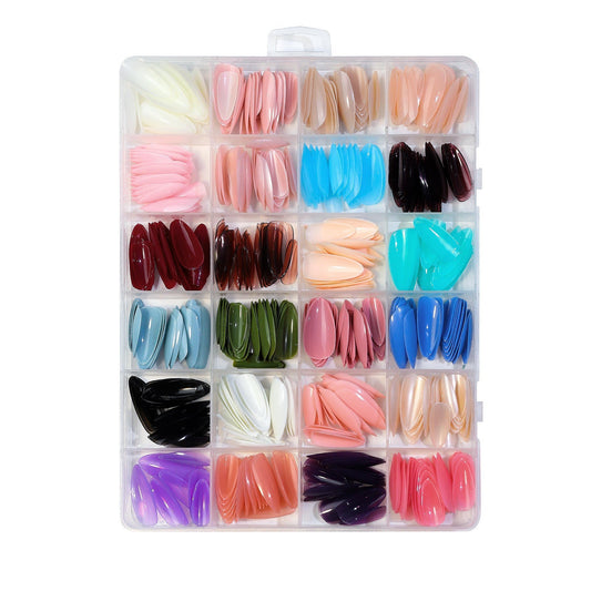 576 Pcs False Nails Tips Short Coffin & Almond French (With Free Nail Glue & Jelly Stickers) - Aarvana