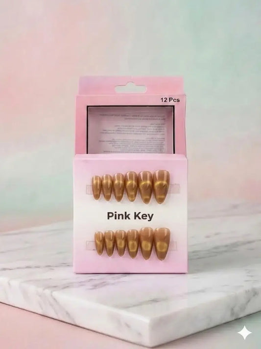 Champagne Nude Cat-Eye Press-On Nails (24 Pcs) with Glue Stickers