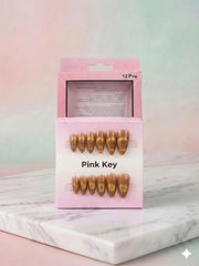 Champagne Nude Cat-Eye Press-On Nails (24 Pcs) with Glue Stickers