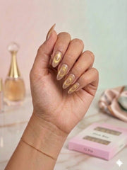 Champagne Gold Cat-Eye Press-On Nails (24Pcs) with Glue Stickers