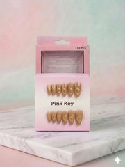 Champagne Gold Cat-Eye Press-On Nails (24Pcs) with Glue Stickers