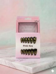 Black Gold Cat-Eye Press-On Nails (24 Pcs) With Glue Sticker
