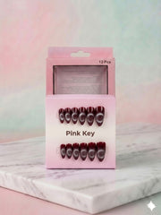 Burgundy Cat-Eye Press-On Nails (24 Pcs) with Glue Stickers