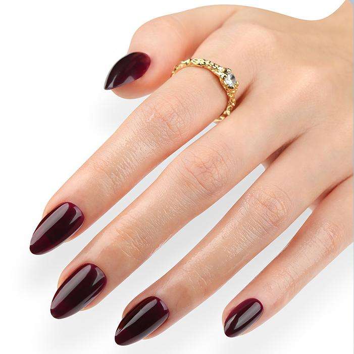 Artificial Nails | Glossy Dark Burgundy Almond Press-On Nails (12 Pcs)