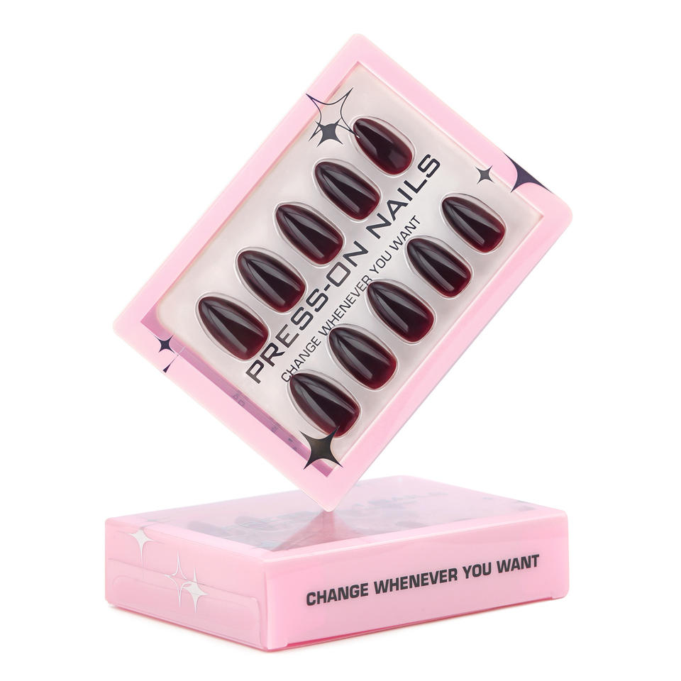 Artificial Nails | Glossy Dark Burgundy Almond Press-On Nails (12 Pcs)