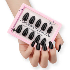 Artificial Nails | Glossy Black Almond Press-On Nails (12 Pcs)