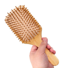 2-Pieces Natural Bamboo Hair Brush Set with Wooden Bristles | Paddle & Oval Design