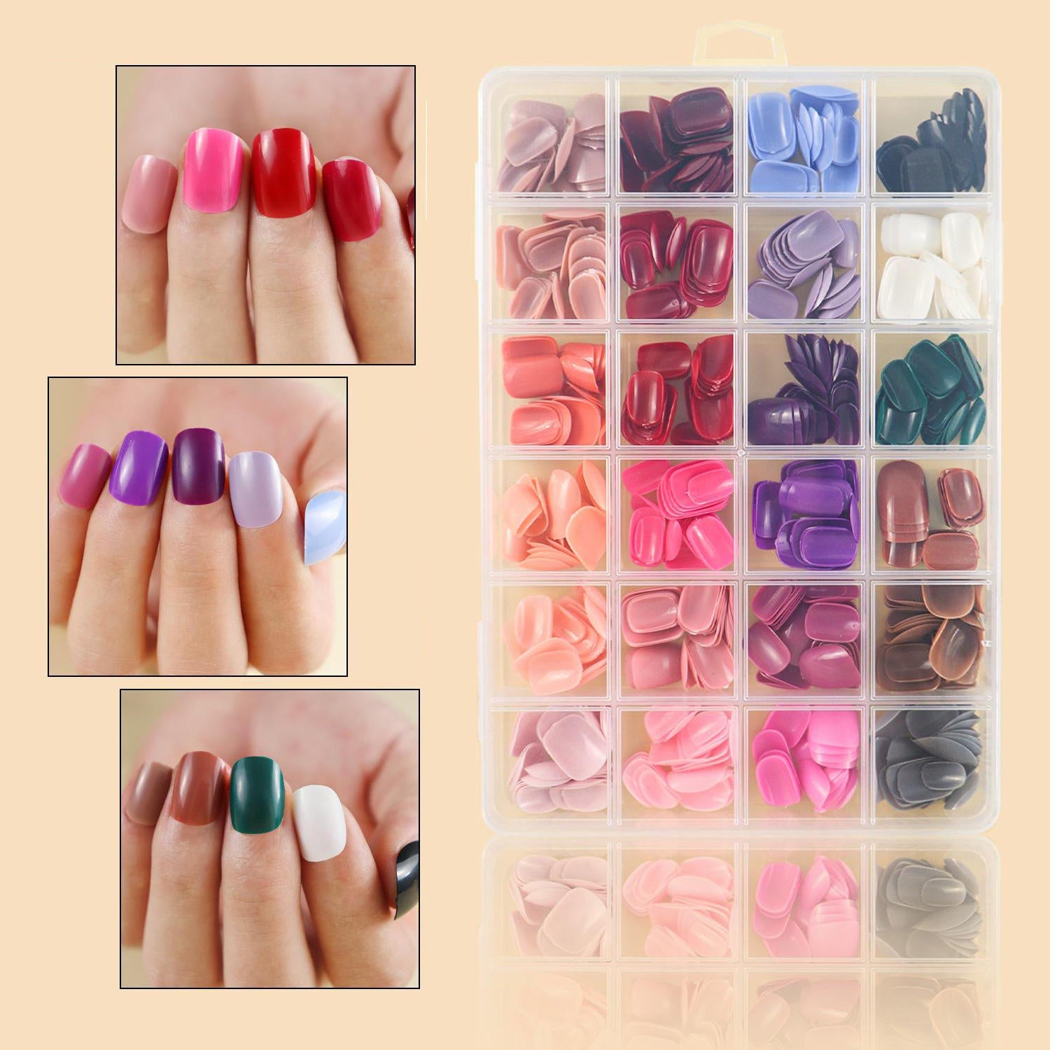 576 Pcs False Nails Tips Short Coffin & Almond French (With Free Nail Glue & Jelly Stickers)