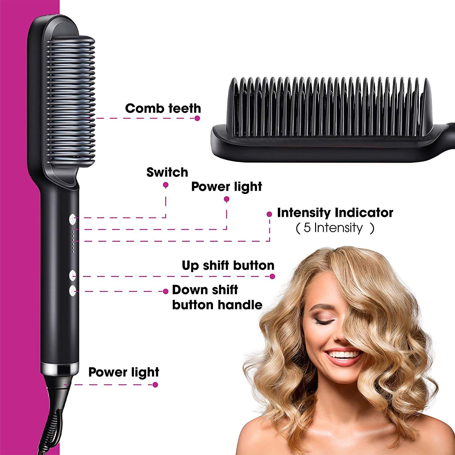 2 in 1 Hair Straightener Brush – Straight & Curl Styling Comb