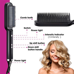 2 in 1 Hair Straightener Brush – Straight & Curl Styling Comb