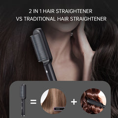 2 in 1 Hair Straightener Brush – Straight & Curl Styling Comb