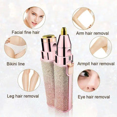 Ladies Electric Facial Hair Remover Eyebrow & Upper Lip Trimmer With 2 Heads