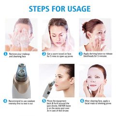 Step-by-step guide for using facial care products with images of a woman applying them.