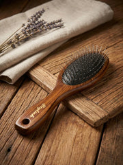 Wooden Oval Hair Brush with Steel Bristles