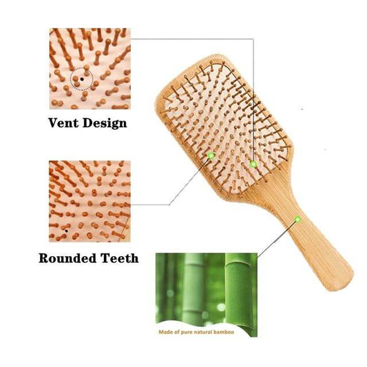 Bamboo Wood Large Paddle Hair Brush with Wood Bristles - Aarvana
