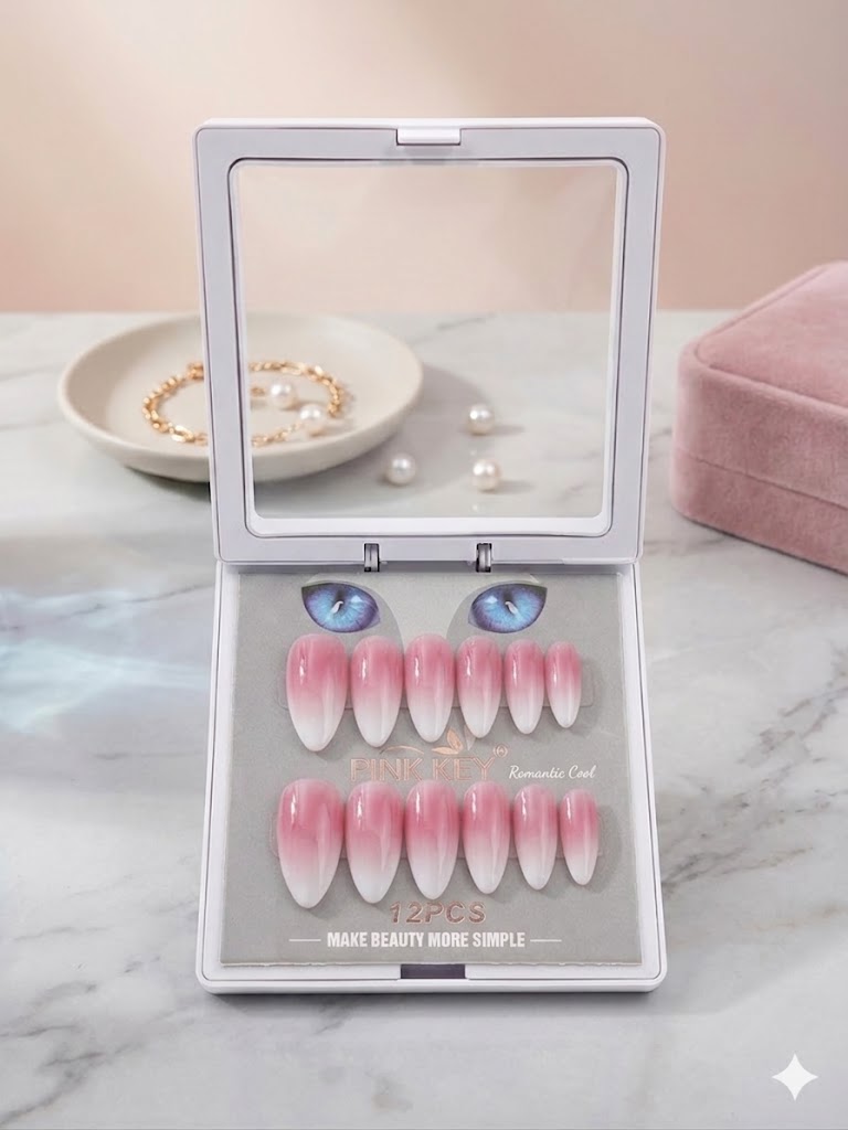 Cat Eye Press-On Nails – Double Shade Fake Nails 12 pcs With 24 Nails Sticker