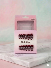 Burgundy Cat-Eye Press-On Nails (24 Pcs) with Glue Stickers - Aarvana