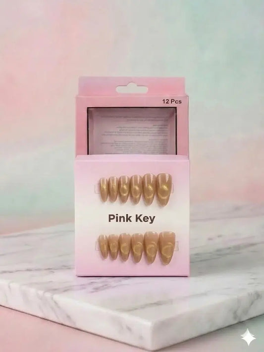 Champagne Gold Cat-Eye Press-On Nails (24Pcs) with Glue Stickers