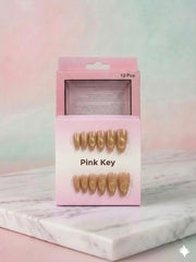 Champagne Gold Cat-Eye Press-On Nails (24Pcs) with Glue Stickers - Aarvana