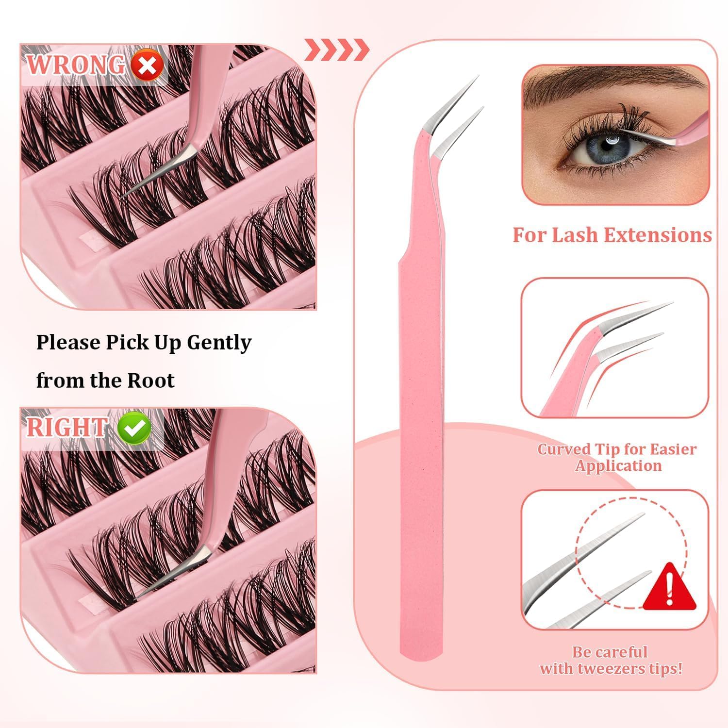 Cluster Eyelashes Kit with Applicator (DIY Lash Extensions) - Aarvana