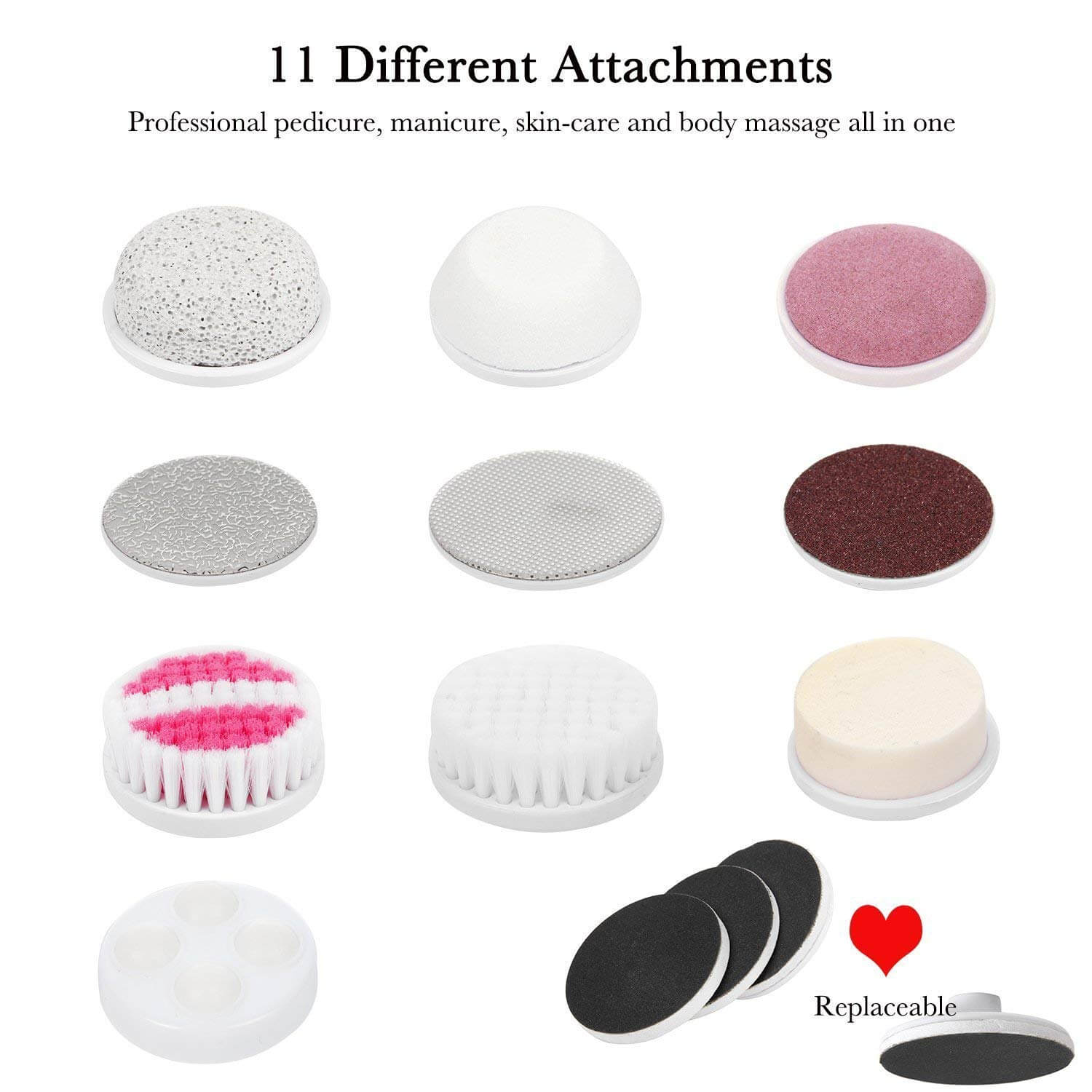 Electric Facial Cleansing Brush With 11 Heads | Body Massage & Pedicure Brush Set - Aarvana