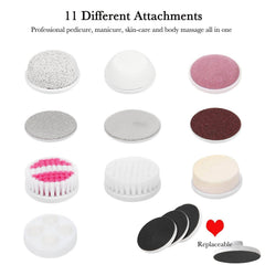 Electric Facial Cleansing Brush With 11 Heads | Body Massage & Pedicure Brush Set - Aarvana