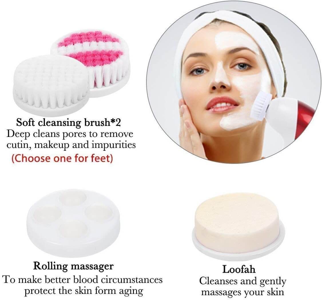 Electric Facial Cleansing Brush With 11 Heads | Body Massage & Pedicure Brush Set - Aarvana
