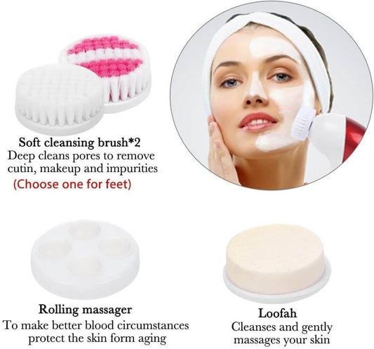 Electric Facial Cleansing Brush With 11 Heads | Body Massage & Pedicure Brush Set - Aarvana